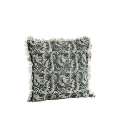 Coussin fleurs vertes pointillés noirs