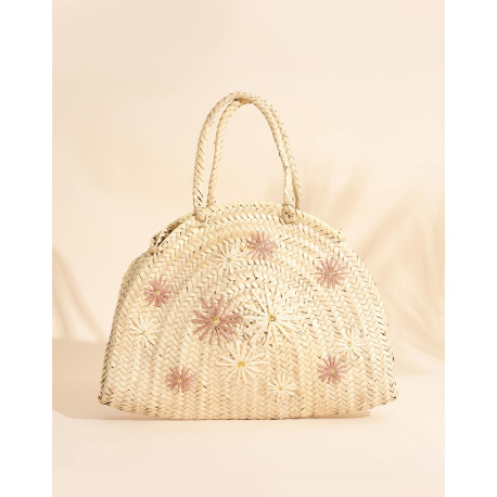 Panier Luana brodé marguerites roses