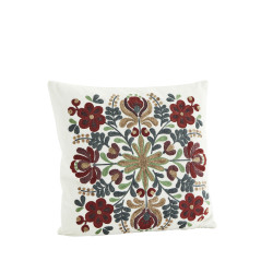 Coussin velours brodé Folk - fond blanc