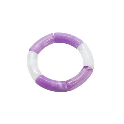 Bracelet tubes larges violet clair marbré/blanc translucide/violet marbré