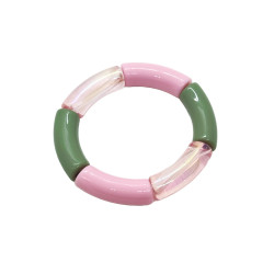 Bracelet tubes larges sauge/rose clair/rose translucide
