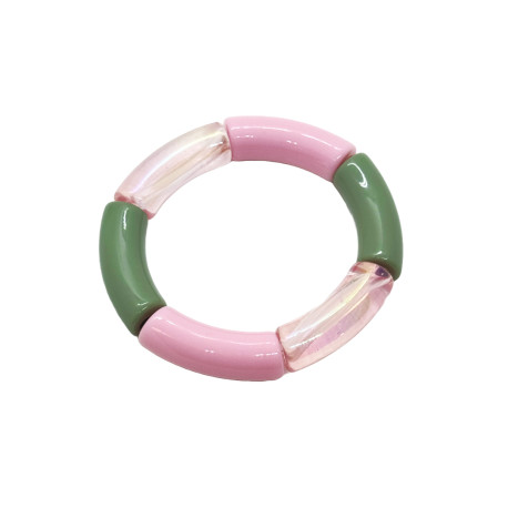 Bracelet tubes larges sauge/rose clair/rose translucide