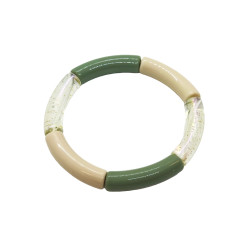 Bracelet tubes fins translucide pailleté/beige/sauge