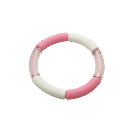 Bracelet tubes larges translucide rosé/rose bonbon/lin