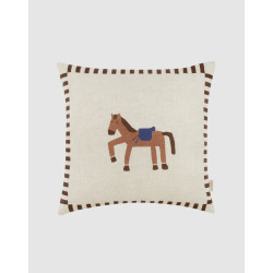 Coussin carré - Rayé marron et cheval 