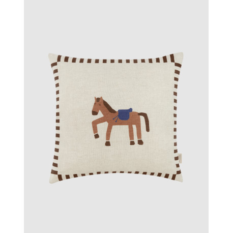 Coussin carré - Rayé marron et cheval 