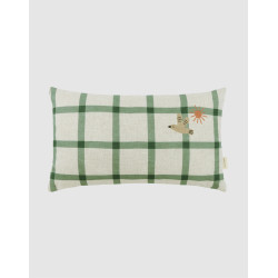 Coussin rectangulaire - Rayures vertes et oiseau