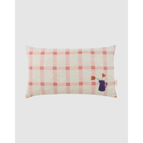 Coussin rectangulaire - Rayures roses et tulipes