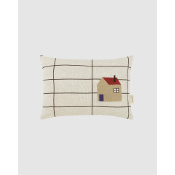 Coussin rectangulaire - Rayures noires et maison