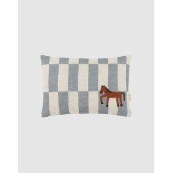 Coussin rectangulaire - Carreaux bleu avec cheval