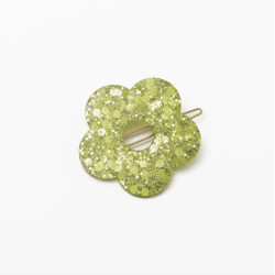 Barrette ronde fleur - Verte