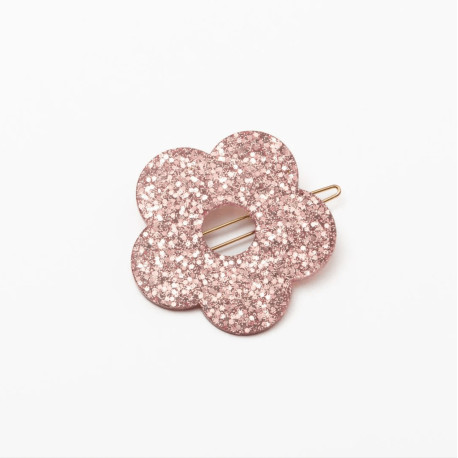 Barrette ronde fleur - Champagne rosé