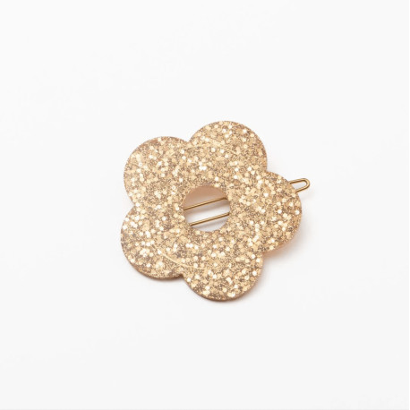 Barrette ronde fleur - Champagne