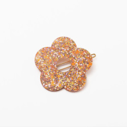 Barrette ronde fleur - Mix orange