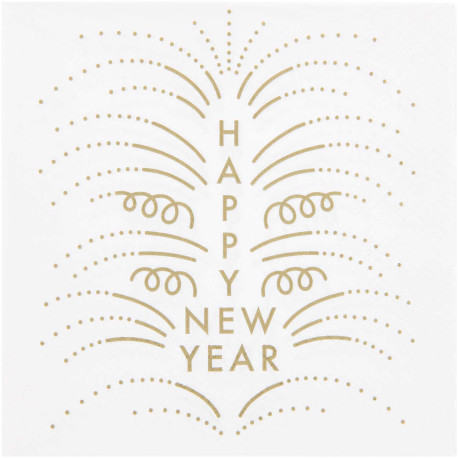 Serviettes en papier Happy new year blanches, par 20