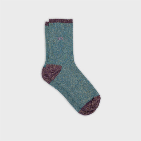 Chaussettes Vintage pailletées - Bleu canard - Taille 37/40