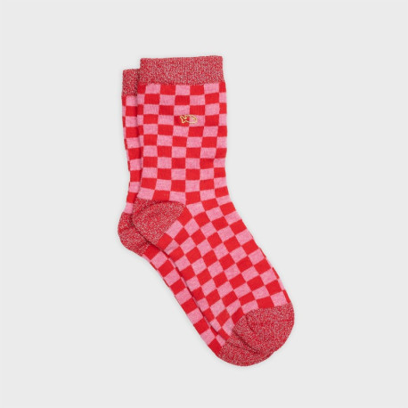 Chaussettes à carreaux - Rouge et rose - Taille 37/40