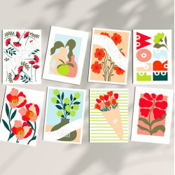 Kit de peinture au numéro 8 cartes - Palette florale