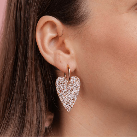 Boucles d'oreilles coeur - Ivoire/champagne