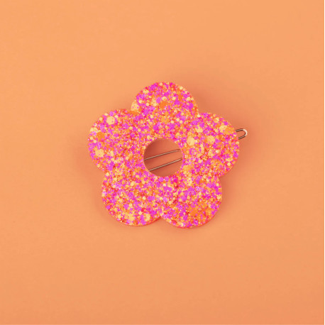 Barrette ronde fleur - Fuchsia orange