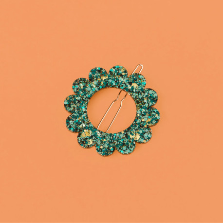 Barrette ronde sunflower - Mix vert