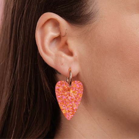 Boucles d'oreilles coeur - Fuchsia orange